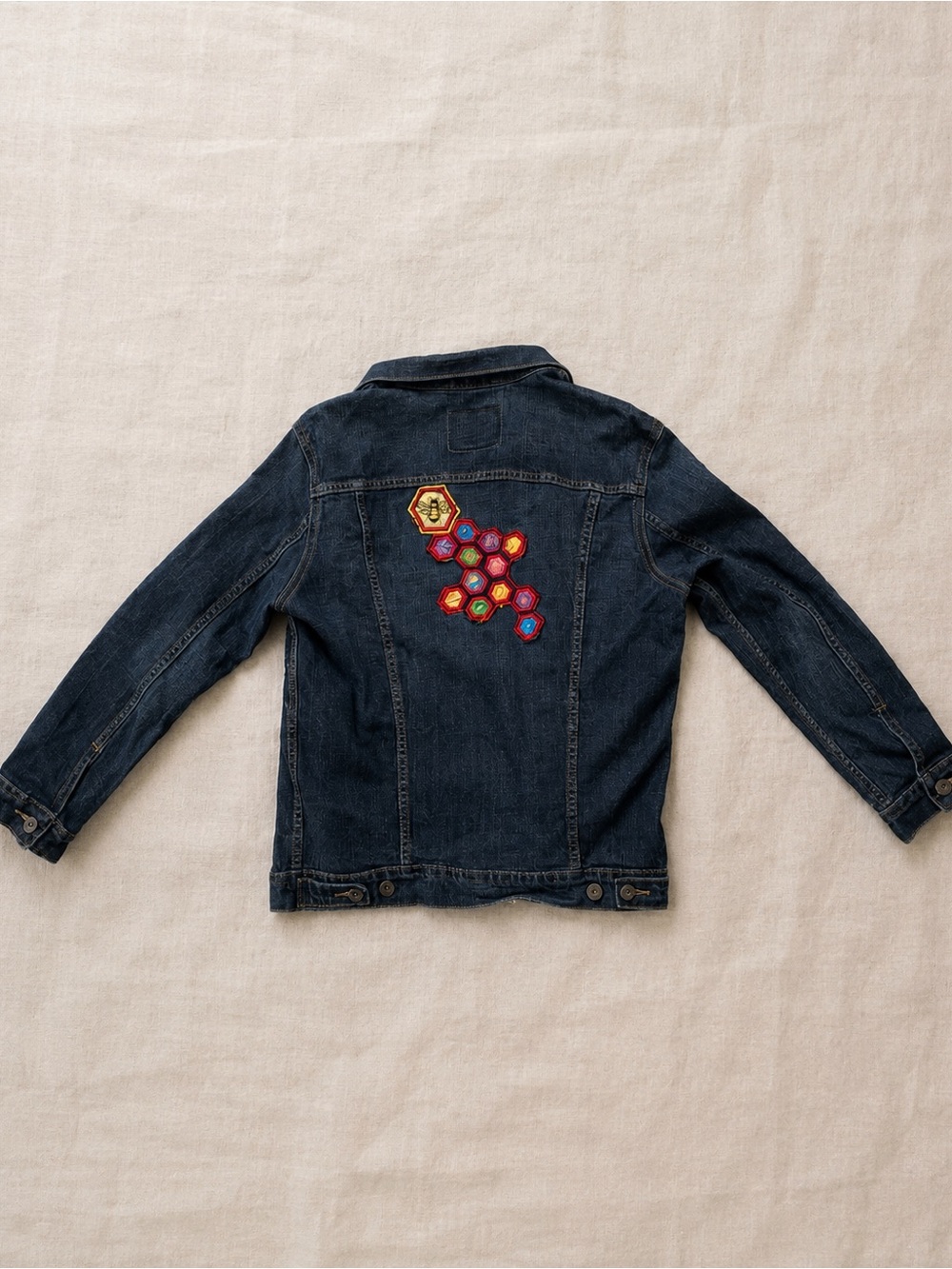Vintage Levi Strauss Denim Jacket Bee Honeycomb Patch Size L - Picture 5 of 7